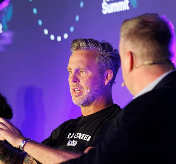 speaker talking to a person